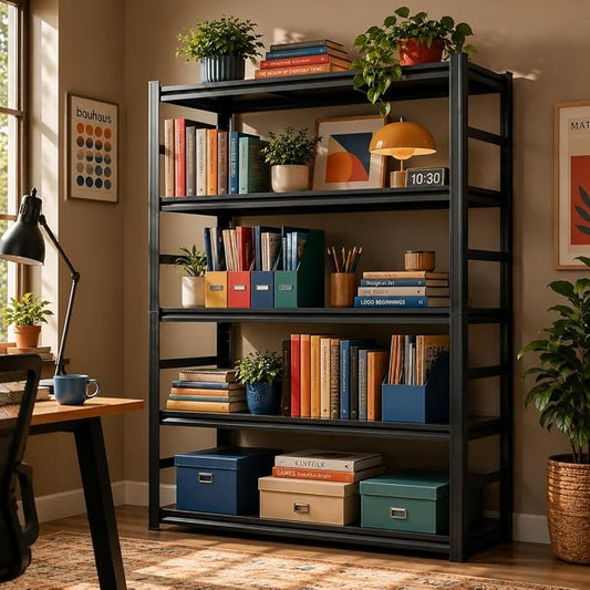 5 Tier Metal Bookshelf, Adjustable Tall Bookcase, Heavy Duty 3000 LBS Modern Deep Book Shelf, Bolt-Free Storage Shelves for Living Room, Home Office, Garage, 36" Wx 16" Dx 71.2" H