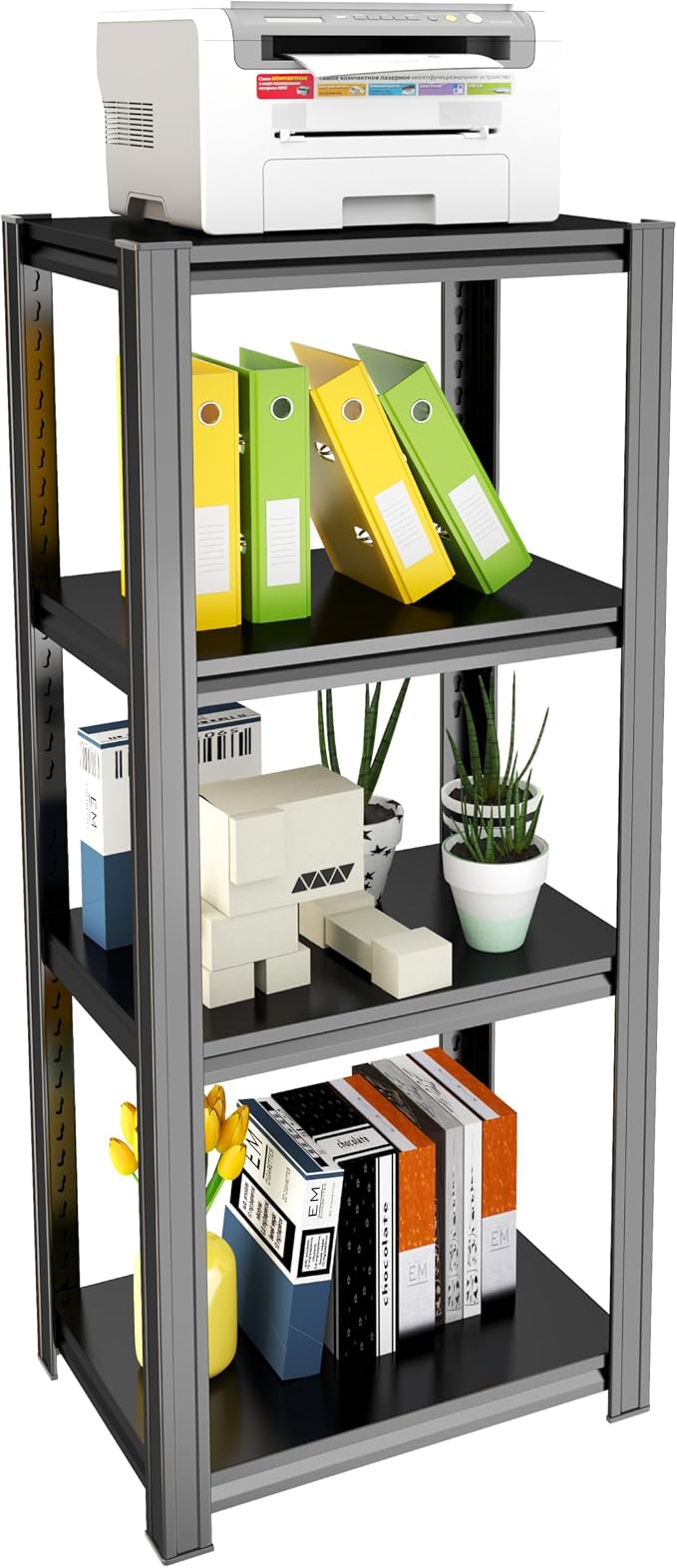 Printer Stand, Heavy Duty 4-Tier Steel Shelving Unit with Storage, Large Adjustable Printer Table - Ultimate Office & Home Office Storage Organizer 44" H X 19.7" W X 13.8" D, Black