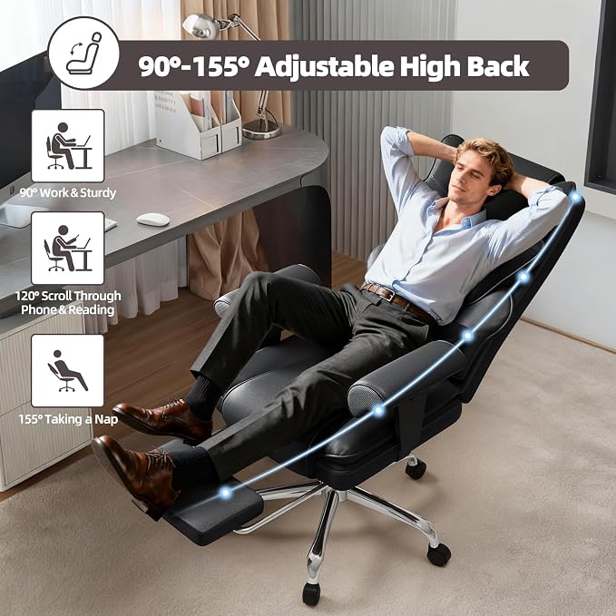 7-Point Massage Office Chair,Heated Desk Manageral Chair,Ergonomic Executive Chair with Footrest,Adjustable Armrest,Computer Chair for Offices, Study Areas, Gaming Spaces,Black