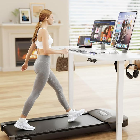 Furmax Electric Standing Desk, 63 x 24 Inches Sit Stand up Desk, Sit Stand Height Adjustable Home Office Desk with 4 Height Position Memory (White, 63)