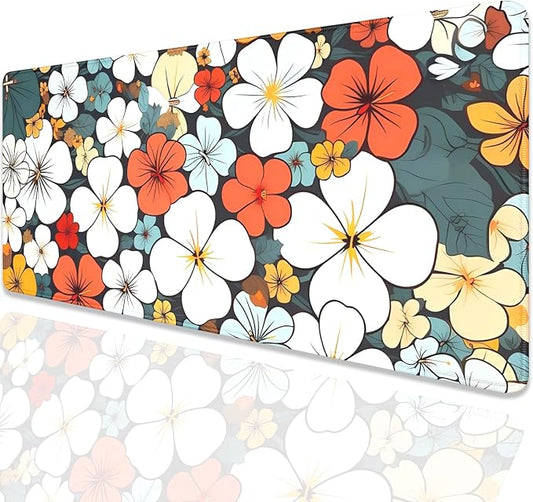 Boho Abstract Floral Mouse Pad Desk Mat,27.5X11.8 in Extended Gaming Mouse Pads with Stitched Edges,Non-Slip Waterproof Rubber Base Mouse Mat for Office,Computer,Keyboard,Laptop and Home Desk Mat