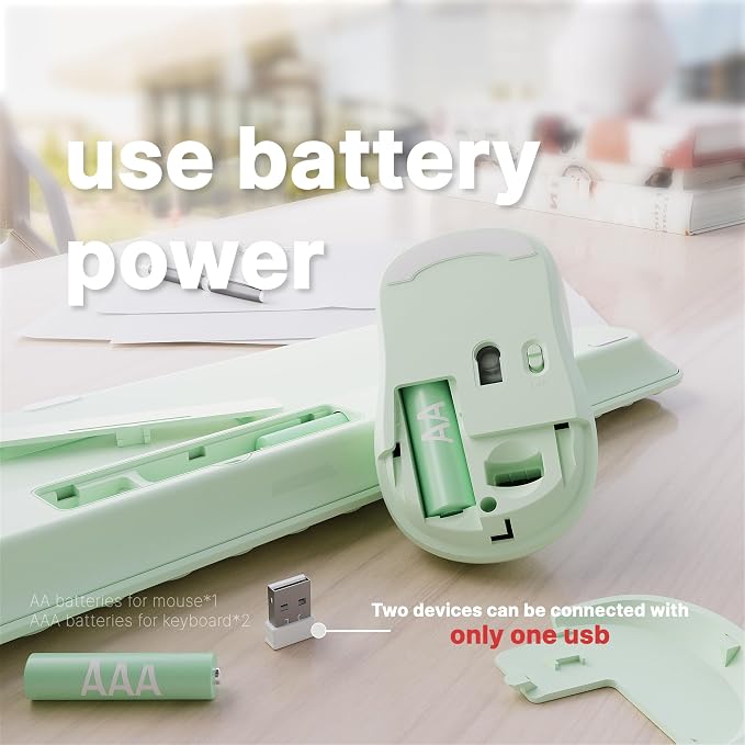 Wireless Keyboard and Mouse Combo with 110 Round Keycaps, Power Switch, and Scissor-Switch Typing Feel – Ideal for Office Use (Green)