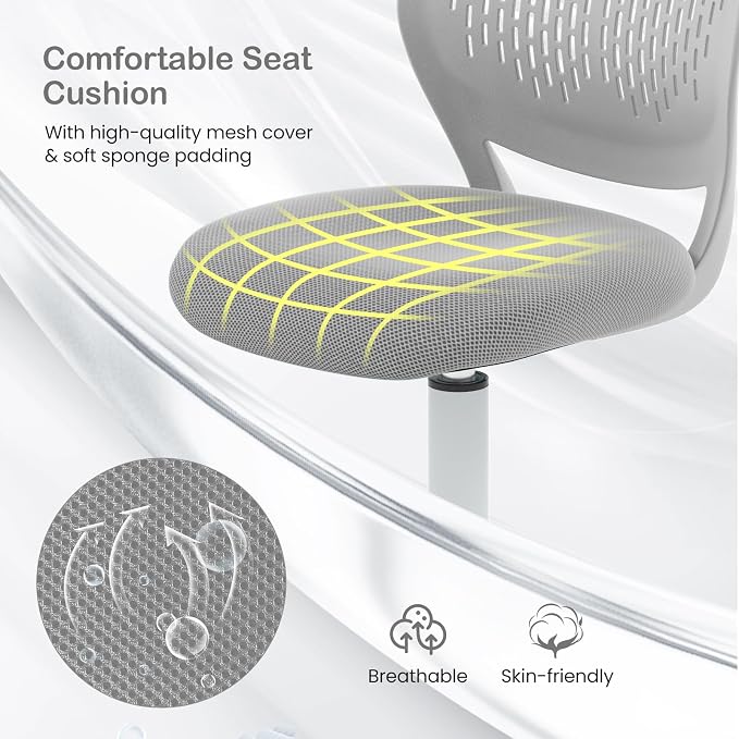 Giantex Kids Desk Chair, Adjustable Children Study Chair, Swivel Armless Mesh Task Office Chair, Computer Desk Chair with Adjustable Height & Lumbar Support (Grey)