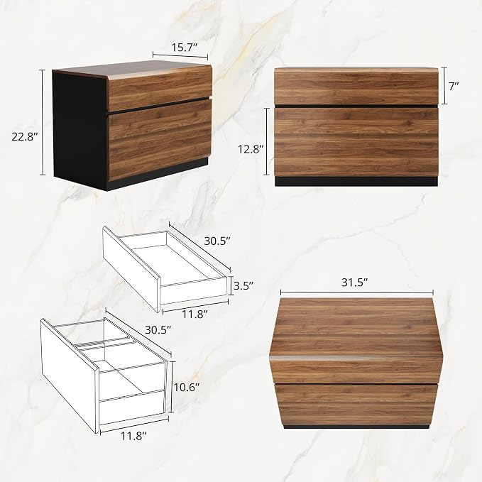 ModernMate Furniture Sets, 63" Standing Desk with 59" Bookshelf and 2 Drawer lateral File Cabinet, Home Office Furniture Set, Black Walnut