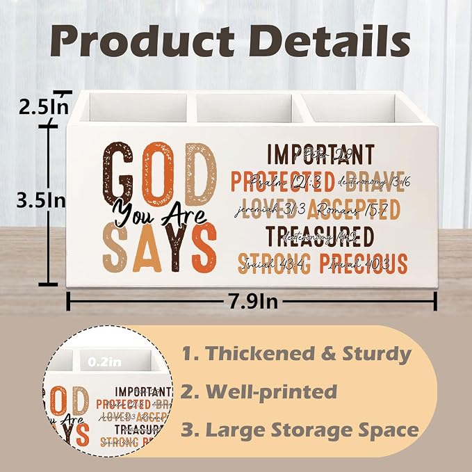 Bookmark Holder Decor Wooden Pen Pencil Holder for Desk, Christian Bible Gifts, God Says you Are Wood Makeup Brush Toothbrush Holder Organizer for Reading Corner Room Library