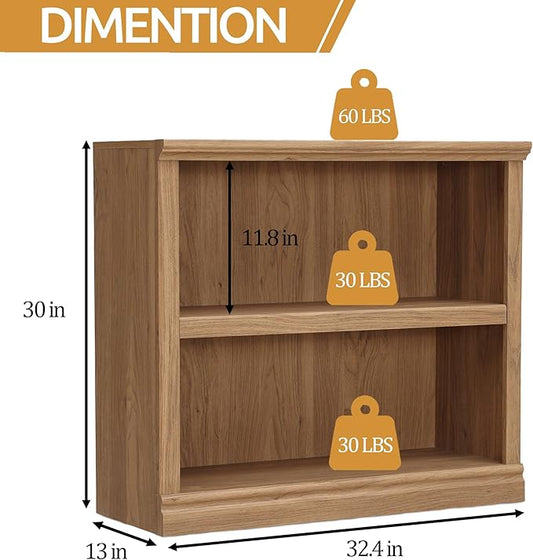 blini 2-Shelf Bookcase Wooden Bookshelves 33in Wide Floor Standing Display Storage Shelves Mahogany Bookcase for Home Office, Living Room, Bed Room