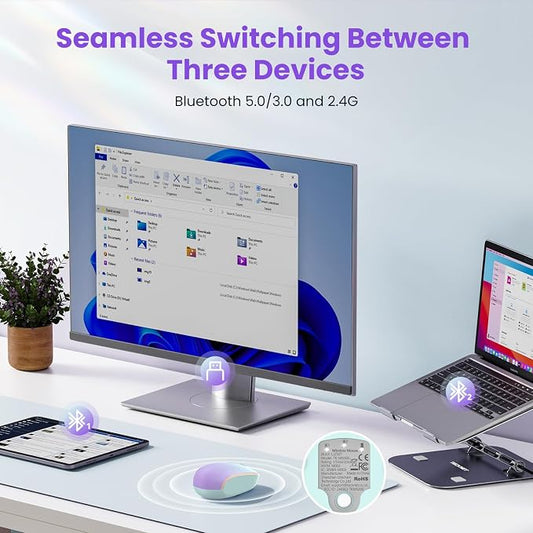 TECKNET Wireless Mouse,Bluetooth Mouse (BT5.3/5.0 & 2.4G) with USB Receiver Silent Optical Computer Mice,Wide Compatibility