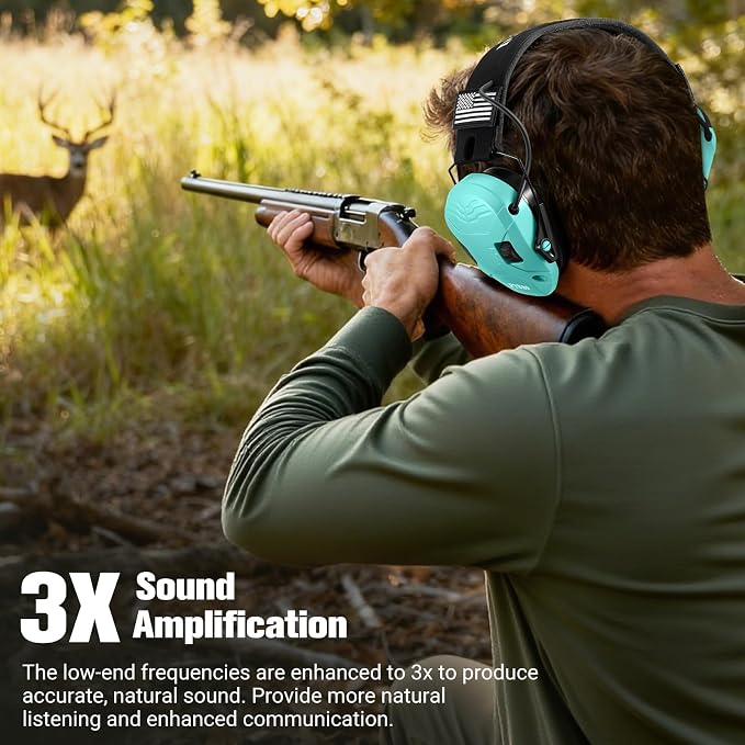 Electronic Shooting Ear Protection w/Gel Pads, 23dB NRR Active Noise Reduction & 3X Amplification Headset for Shooters