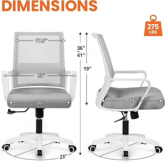 NEO CHAIR Office Desk Chair Gaming Computer Chair Ergonomic Mesh Mid Back with Rolling Wheels Lumbar Support Comfy Swivel Adjustable for Home Grey