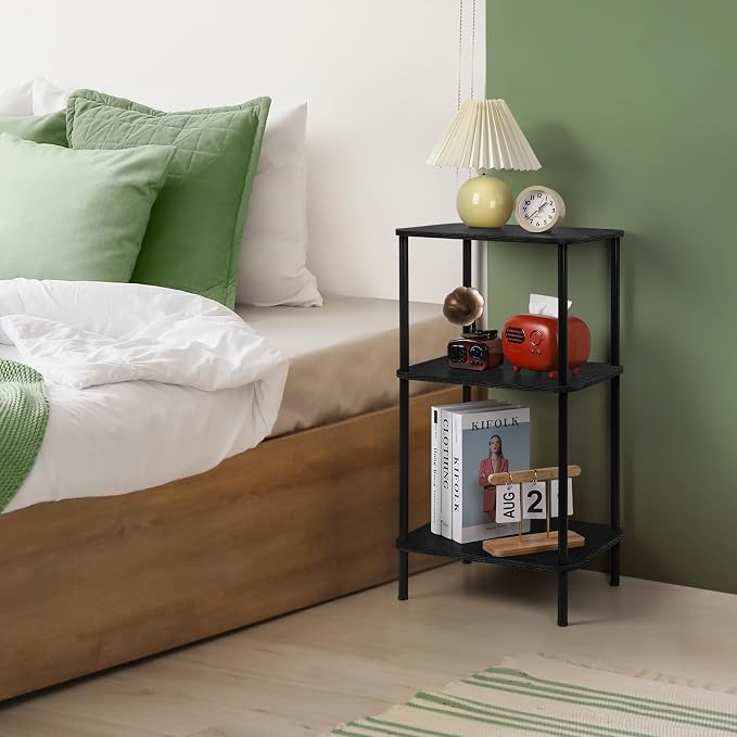 BTY Tall Side Table 3 Tier End Table, 30 Inch H Small End Table with Storage Shelves, Tall Nightstand for Small Spaces Living Room, Bedroom, Home Office,3 Tier Slim Telephone Table