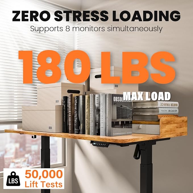 Kingant 63 x 30 Inch Electric Standing Desk with Dual Drawers, Adjustable Height Computer Desk for Home Office, Large Workstation Sit Stand Up Desk with Built-in Storage Shelf, Light Rustic Brown