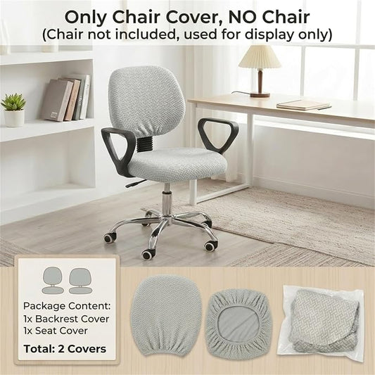MIFXIN Computer Office Chair Cover Stretch Elastic Slipcover 2 Piece Stretchable Jacquard Computer Chair Seat Cover Furniture Protector for Office Home, Only Covers NO Chair (Light Grey)