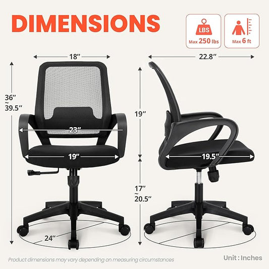 NEO CHAIR Office Desk Ergonomic Computer Mesh Chair with Lumbar Mid Back Support Adjustable Height Swivel Rolling Wheels Comfy Task Vanity Chair for Home Bedroom Study (Black)