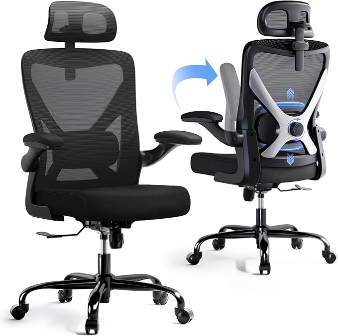 Ergonomic Office Chair - X-Shaped Computer Desk Chair Comfy, Gaming Chair, Office Chair with Lumbar Support, Mesh Office Chairs with Headrests, Desk Chair for Long Hours, Black Silver, Pack of 8