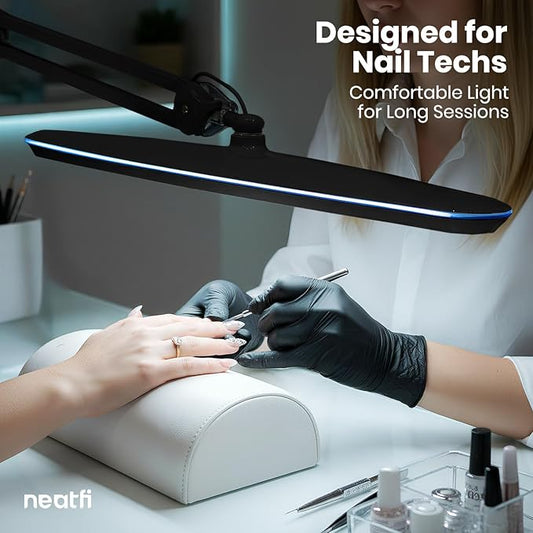 Neatfi XL 2,200 Lumens 24W LED Desk Lamp – 23” Wide Shade | Dimmable Eye-Caring Task Light | Adjustable Arm | Home Office, Study, Crafts & Nail Tech (Black, Non-CCT with Clamp)