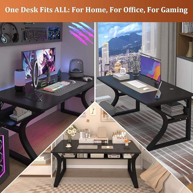 47 X 23.6'' Computer Desk, Home Office Desks w/Shelf Storage, Computer Desk w/Metal Frame, Cable Management, Study Student Desk Writing Work Table Deeper & Thicker Desktop for Home Bedroom