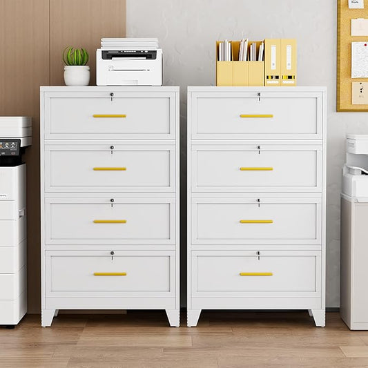 erosoei 4 Drawer File Cabinet with Lock, Metal Lateral File Cabinets for Home Office, Steel Wide Filing Organization Storage Cabinets, Home Office Furniture for Hanging Files Letter/Legal/F4/A4 Size