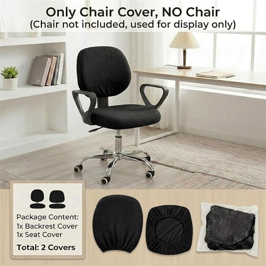 MIFXIN Office Chair Cover Stretch Elastic Slipcovers 2 Piece Jacquard Computer Chair Backrest Cover & Seat Cover Furniture Protector for Home Office, Only Covers NO Chair (Black)