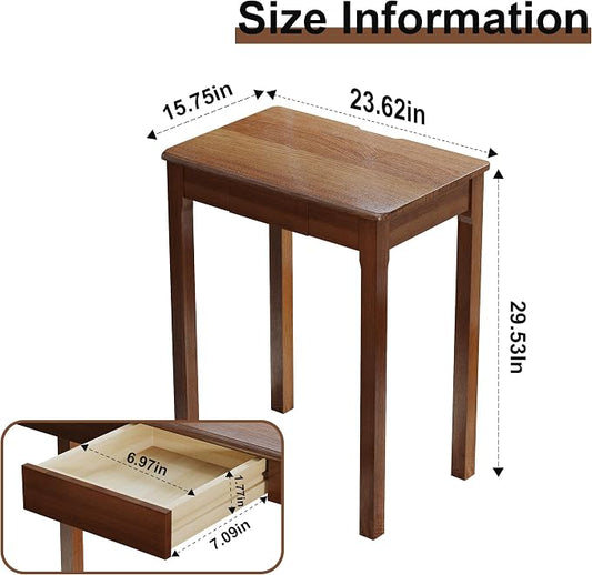100% Solid Wood Desk with Drawers 24 x 16 Inch Mid Century Modern Desk Vintage Small Writing Wooden Desks for Small Spaces Bedroom, Living Room, Office