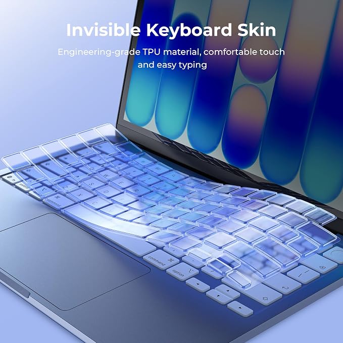 EooCoo Premium Keyboard Cover Skin Protector, Laptop Accessories Compatible with 2026 2025 2024 2023 2022 2021 M5-M1 Pro/Max MacBook Pro 14/16, M5-M2 MacBook Air 13/15, 2026 Mac Neo 13, Indigo Clear