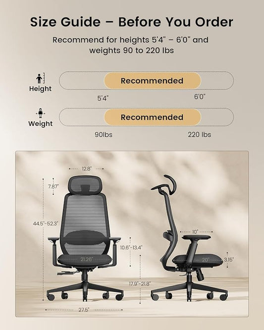 ProtoArc EC200 Ergonomic Office Chair, High-Back Mesh with Lumbar Support & Adjustable Seat Depth – Home Office Ergo Desk Chair Long-Hours Sitting for Remote Workers, Programmers - Pure Black | Lumbar Support, High-Back, Mesh Desk Chair, Home Office 8+...