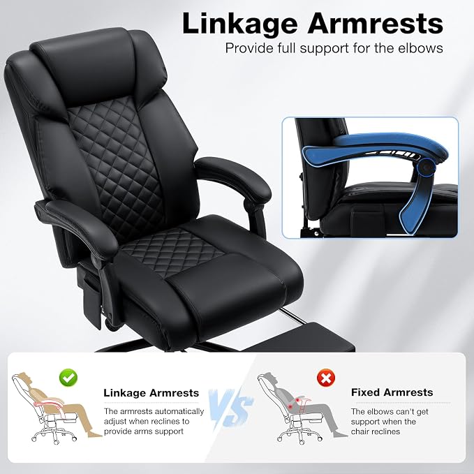 HOFFREE 400lbs Massage Office Chair with 6 Points Vibration Ergonomic Executive Office Chair with Foot Rest Reclining High Back Computer Desk Chairs Black