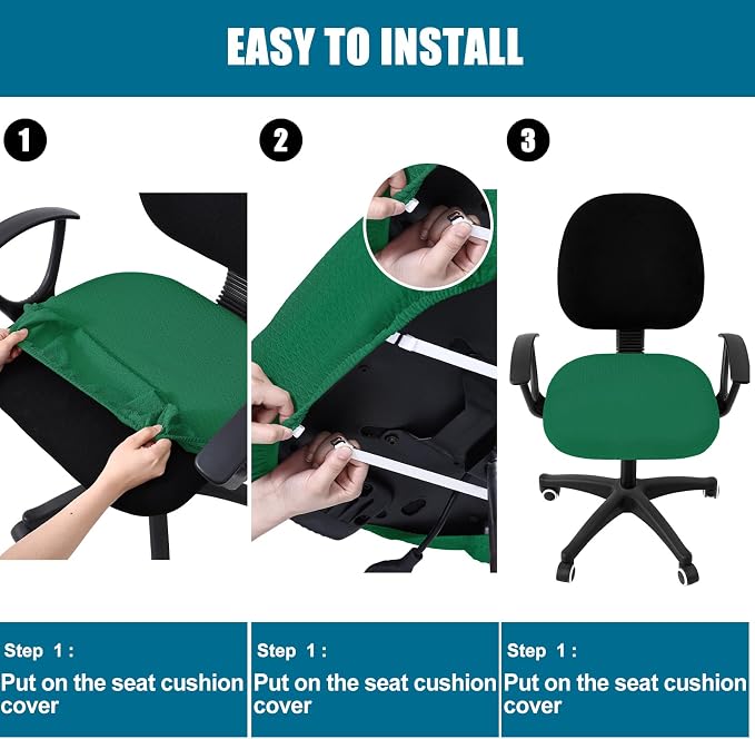 Smiry Stretch Jacquard Office Computer Chair Seat Covers, Removable Washable Anti-dust Desk Chair Seat Cushion Protectors - Chritsmas Green