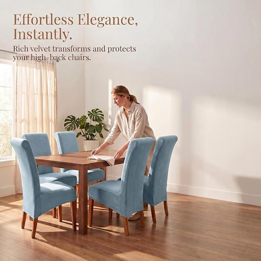 Deisy Dee Stretch XL/Oversized Extra Large Velvet Dining Room Chair Covers for Kitchen Dining,Removable Washable Chair Protectors Slipcovers (Babyblue, 2)