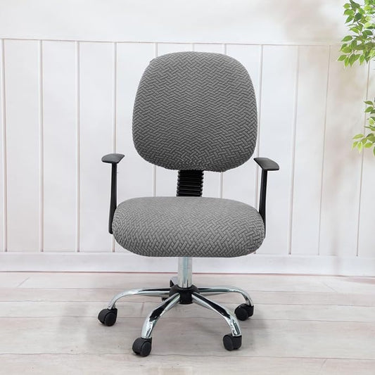MIFXIN Computer Office Chair Cover Stretch Elastic Polyester Slipcover 2 Piece Stretchable Jacquard Computer Chair Cover Protector for Office Rotating Chairs, Only Covers (Silver Grey)