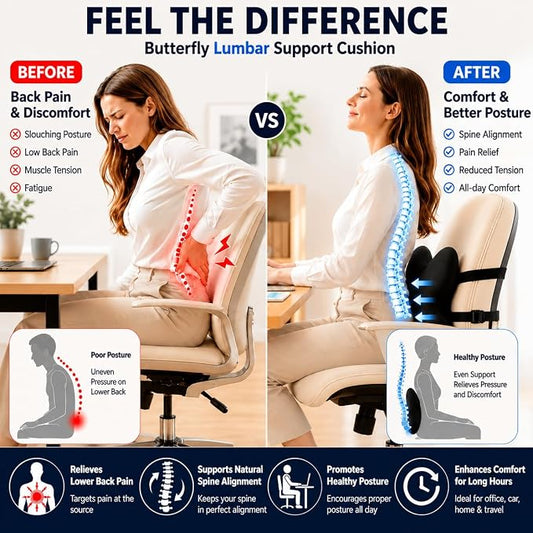 Memory Foam Lumbar Support Pillow,Back Support for Office Chair,Back Pillow for Chair,Ergonomic Lower Back Cushion for Desk Chair,Computer Chair,Gaming Chair and Car Seat,Washable Cover(Black)