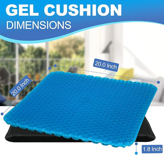 Gel Seat Cushion for Long Sitting - 20" x 20" x 1.8" (Extra Thick&Soft) Gel Cushion for People Over 140 lbs, Pressure Relief Cushion for Office Chair, Egg Cushions for Wheelchair, Gel Pad for Car