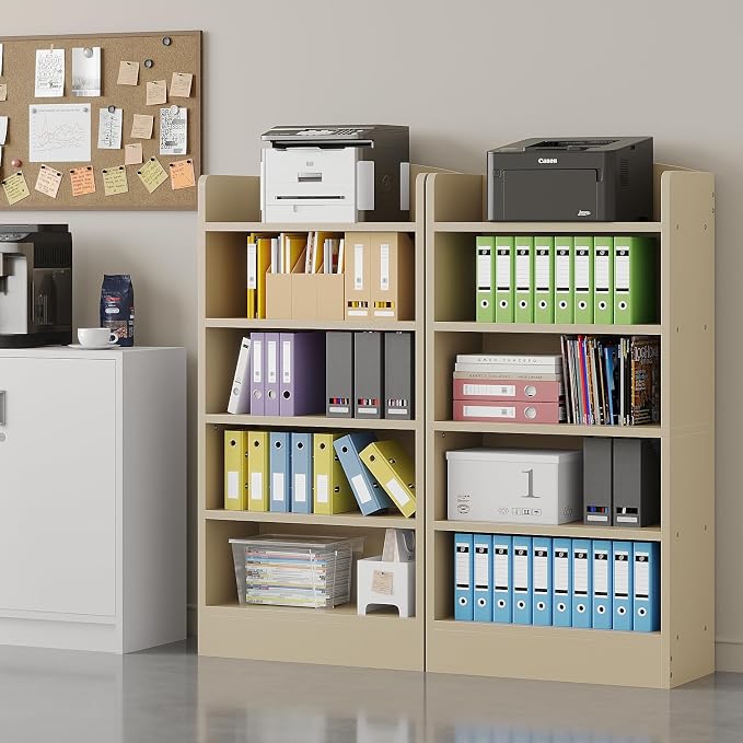 ALISENED 5-Tier Bookcase, Open Bookshelves and Bookcases with Storage Shelves, Floor Standing Unit, Display Storage Shelves for Bedroom Library Living Room Home Office, Khaki