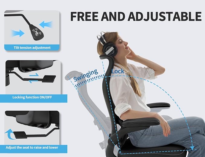 TRALT Ergonomic Office Chair - Desk Chair with Wave High Back Adjustable Lumbar Support Computer Chair - Gaming Chairs Mesh Backrest and PU Leather Seat for Home Reading Chairs (Black Pack of 2)