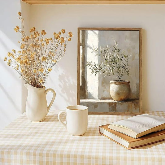 Framed Vintage Olive Tree Canvas Wall Art, Rustic Botanical Pictures Wall Decor, Neutral Potted Plant Paintings Prints Farmhouse Aesthetic Home Decor for Living Room Bedroom Kitchen 8x10 In