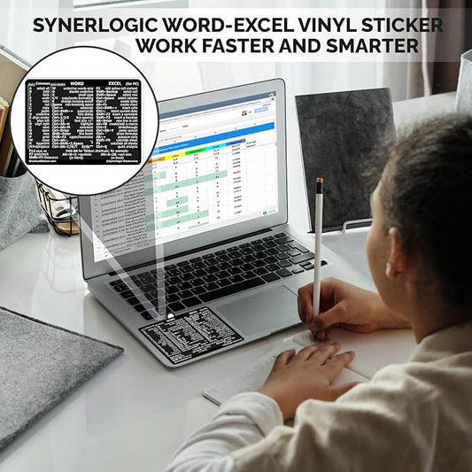 SYNERLOGIC Microsoft Word/Excel (for Windows) Reference Guide Keyboard Shortcut Sticker, Laminated, No-Residue Vinyl (Black/Small)