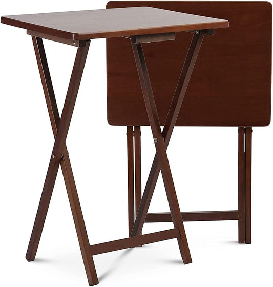 PJ Wood Portable Collapsible TV Snack Tray Table Desk Serving Stand, for Home, Living Room, Dorm, and Office, Honey Oak (8 Pack)