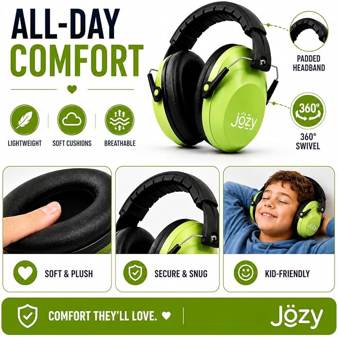 Jozy Noise Canceling Headphones for Kids, SNR 26dB Ear Protection for Autism, Sound Proof Sensory Muffs for Hearing, Concerts