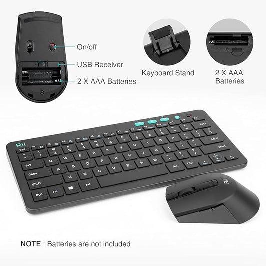 Rii RKM709 2.4 Gigahertz Ultra-Slim Wireless Keyboard and Mouse Combo, Multimedia Office Keyboard for PC, Laptop and Desktop,Business Office(Black)-New