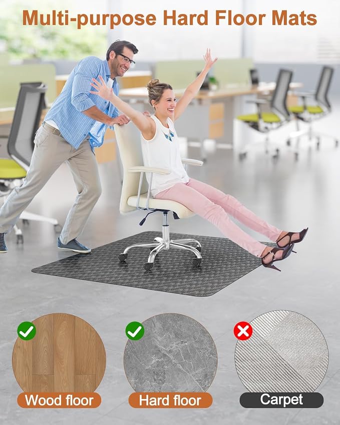 Blvornl Ultra Large Office Chair Mat for Hardwood Floor, Rolling Chair Mat for Hard Wood, Large Anti-Slip Hard Floor Protector, Heavy Duty Computer Desk Rug for Office and Home 50"*63" Deep Grey