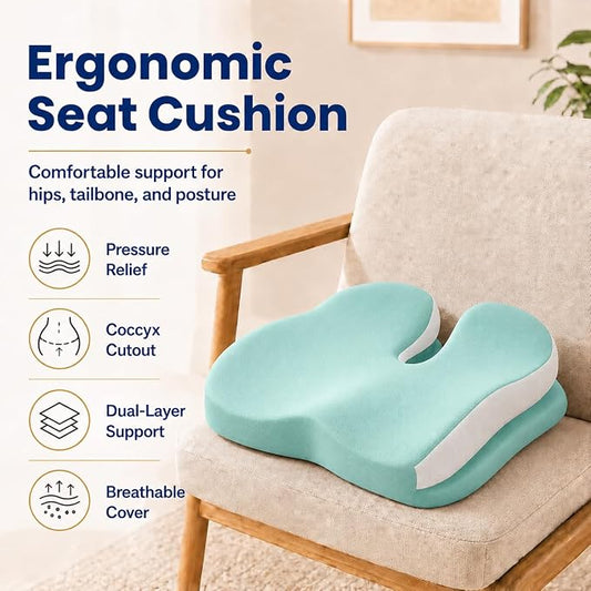 Seat Cushions for Office Chairs Wheelchair Cushion for Long Sitting Back Pain,Memory Foam Seat Car Computer Desk Chair Cushion,Coccyx Cushion for Tailbone Pain Relief Cushion Office Chair Green