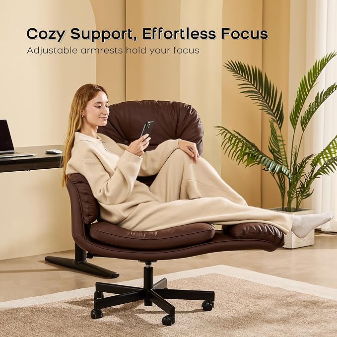 amseatec Criss Cross Office Chair with Armrests & Wheels, Recline 90/135 Lock, 400LBS Big and Tall Executive Office Chair, PU Leather Computer Desk Chair for Home & ADHD(Brown)