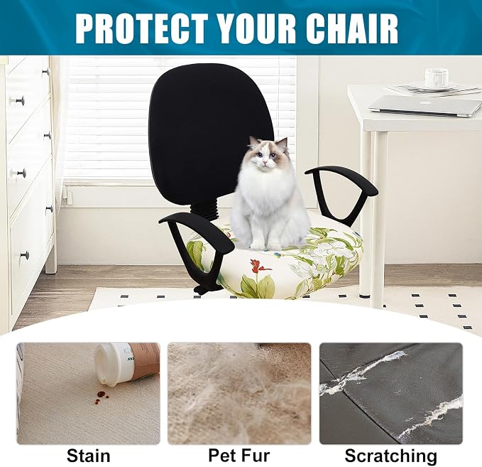 Smiry Printed Office Computer Chair Seat Covers, Stretch Fit Universal Desk Rotating Chair Cover Washable Removable Seat Cushion Protectors - Beige and Green