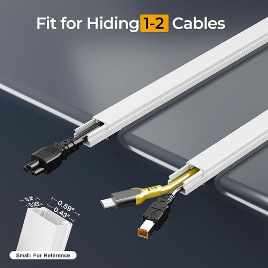 56.7in Cable Hider Cord Hider, Wire Covers for 1 Cord on Wall, Premium Cord Covers for Wires on Wall, Easy Set-up Wire Hider to Hide Tv Wires, Lamp, Speaker Cords, W0.59 H0.4in, White