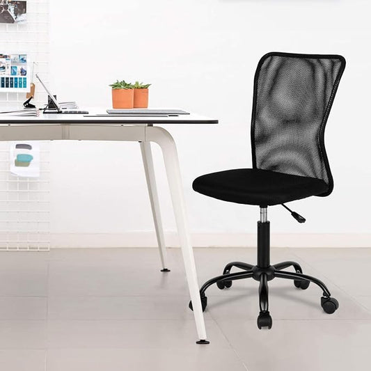 FDW Home Office Chair Mid Back Mesh Desk Chair Armless Computer Ergonomic Task Rolling Swivel Chair Back Support Adjustable Modern with Lumbar Support,Black