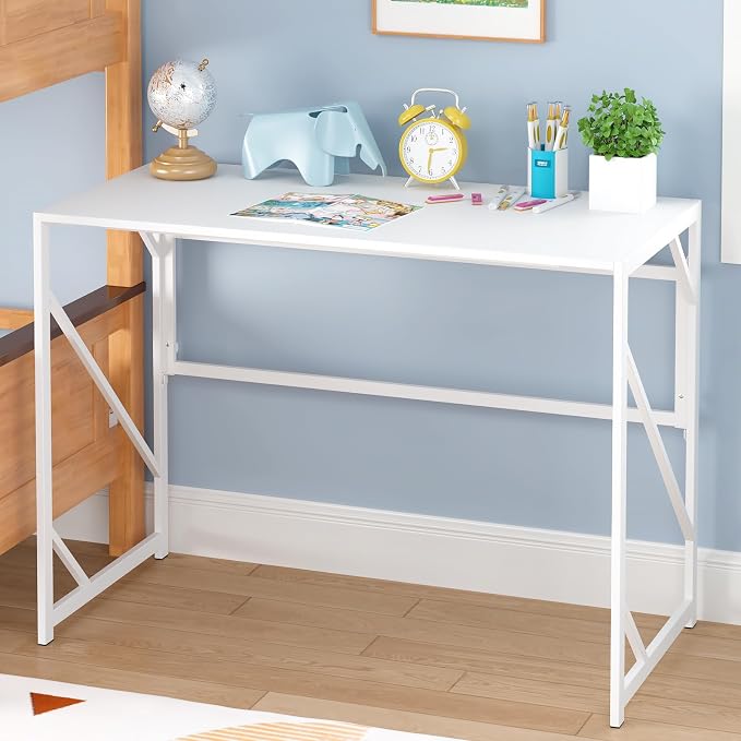 Elephance Folding Desk Writing Computer Desk for Home Office, No-Assembly Study Office Desk Foldable Table for Small Spaces