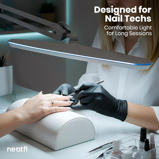 Neatfi XL 2,200 Lumens 24W LED Desk Lamp – 23” Wide Shade | Dimmable Eye-Caring Task Light | Adjustable Arm | Home Office, Study, Crafts & Nail Tech (White, Non-CCT with Clamp)