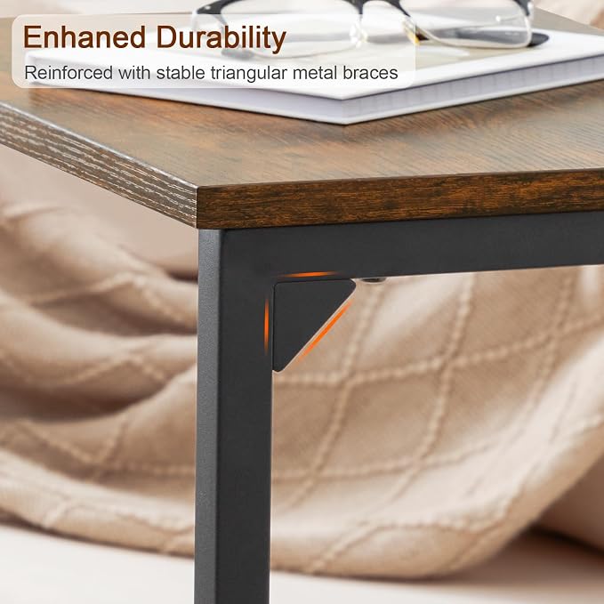 AMHANCIBLE C Shaped End Tables Set of 2, Couch Side Tables that Slide Under Sofa, Slim TV Trays for Living Room and Bedroom, Narrow Space Saving Laptop Workstation, Rustic Brown, HET02BBR