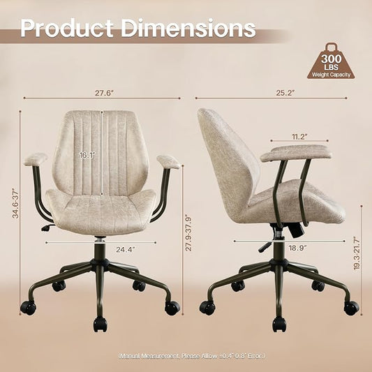 HOOOWOOO Faux Suede Leather Home Office Chair,MCM Modern Ergonomic Task Work Chair,Computer Desk Chair with Cushion Seat Mid Back for Long Hours(Beigen)