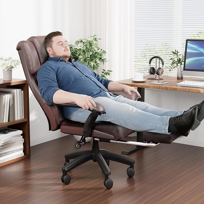 HOMREST Big and Tall Office Chair, Brown | 500lbs Heavy Duty, Adjustable Lumbar Support & Backrest, Ergonomic Executive Leather, Wide Armrests and Wheels