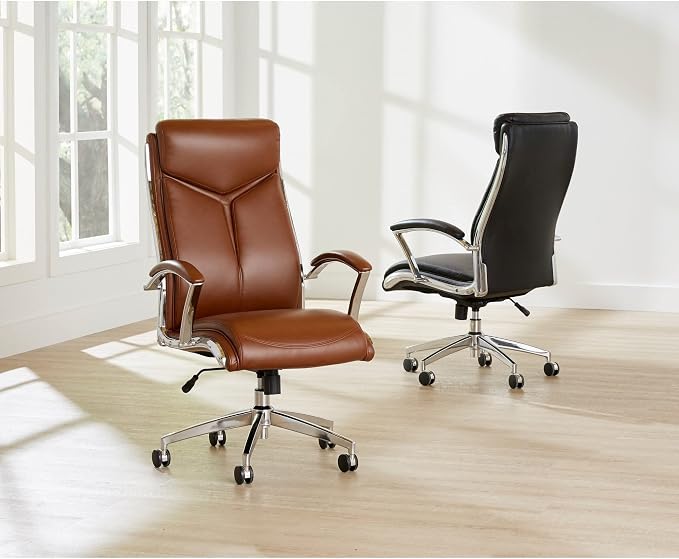 Realspace® - Chair - Modern Comfort Verismo Bonded Leather High-Back Executive Chair, Black/Chrome - 31" x 14" x 24.5"